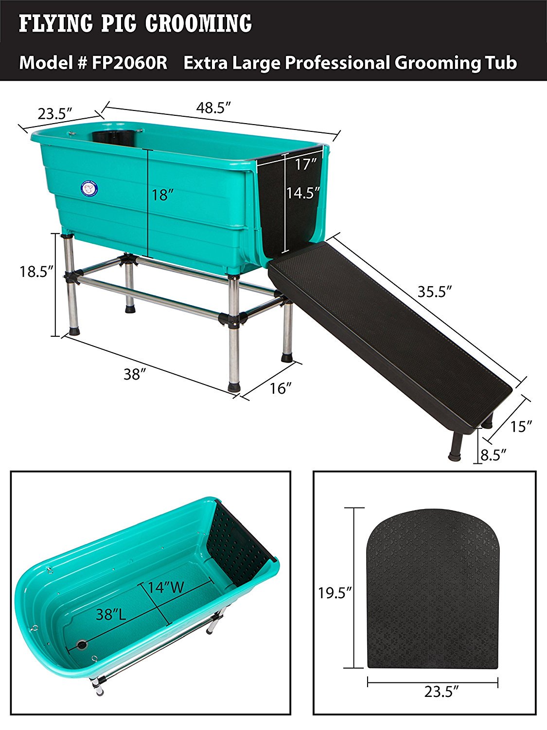 61.5 Walk In Stand Stainless Steel Dog Pet Grooming Bath Tub