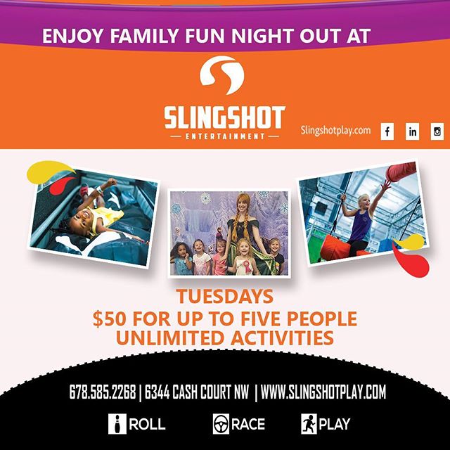 slingshotplay's tweet photo. On Tuesdays, grab the family and head to Slingshot Entertainment for Family Fun Night. 5 people can enjoy all the activities for $50. https://t.co/veH8a0Qsi7