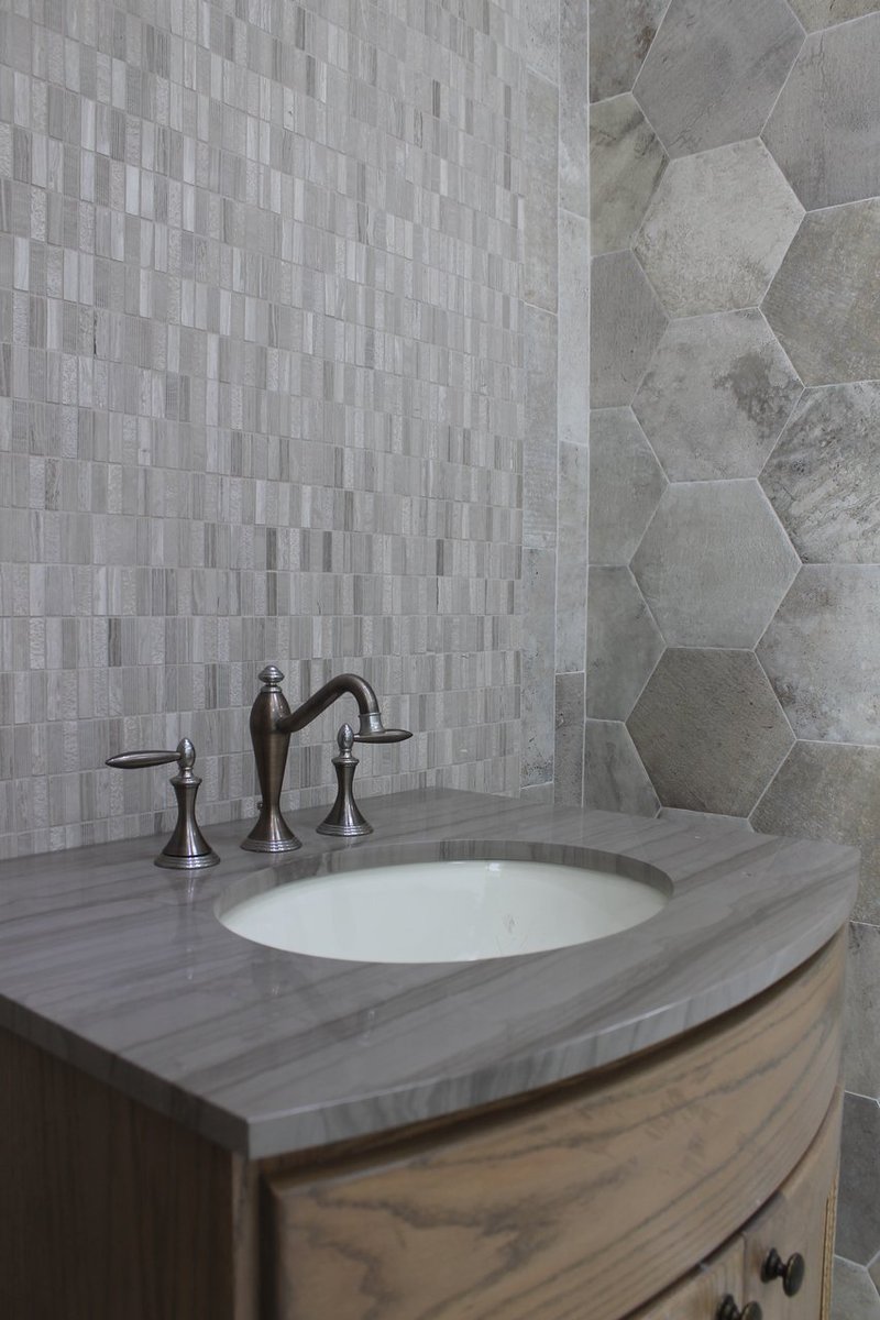 #tiletuesday #hexagons #marblecountertops #driftwoodmosaics #textures