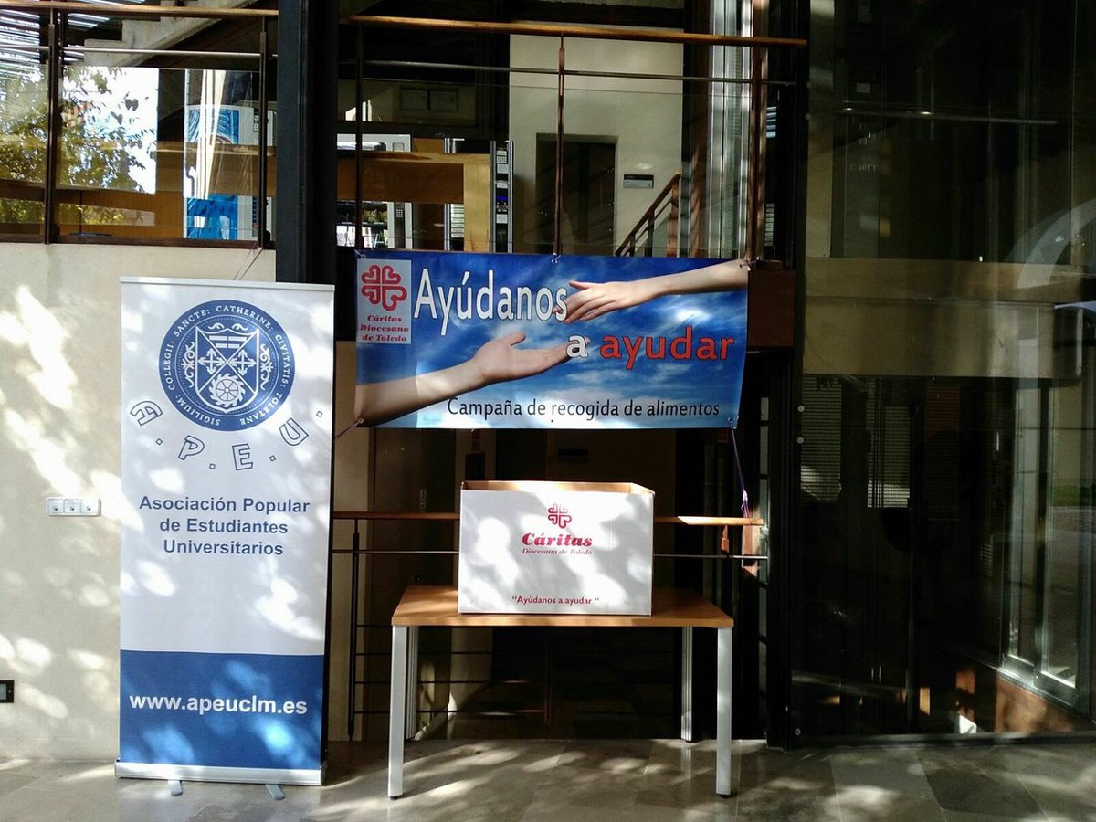 APEU_UCLM's tweet photo. Iniciamos una campaña de recogida de alimentos con @caritasto Punto de recogida edificio Madre de Dios(enfrente cafetería) #AyúdanosaAyudar https://t.co/IDCWhbBwqi