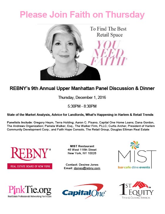 FaithHConsolo's tweet image. Please join me on Thursday evening at @MISTHarlem for @REBNY&apos;s 9th annual Upper Manhattan discussion &amp;amp; dinner - State of the Market #Harlem