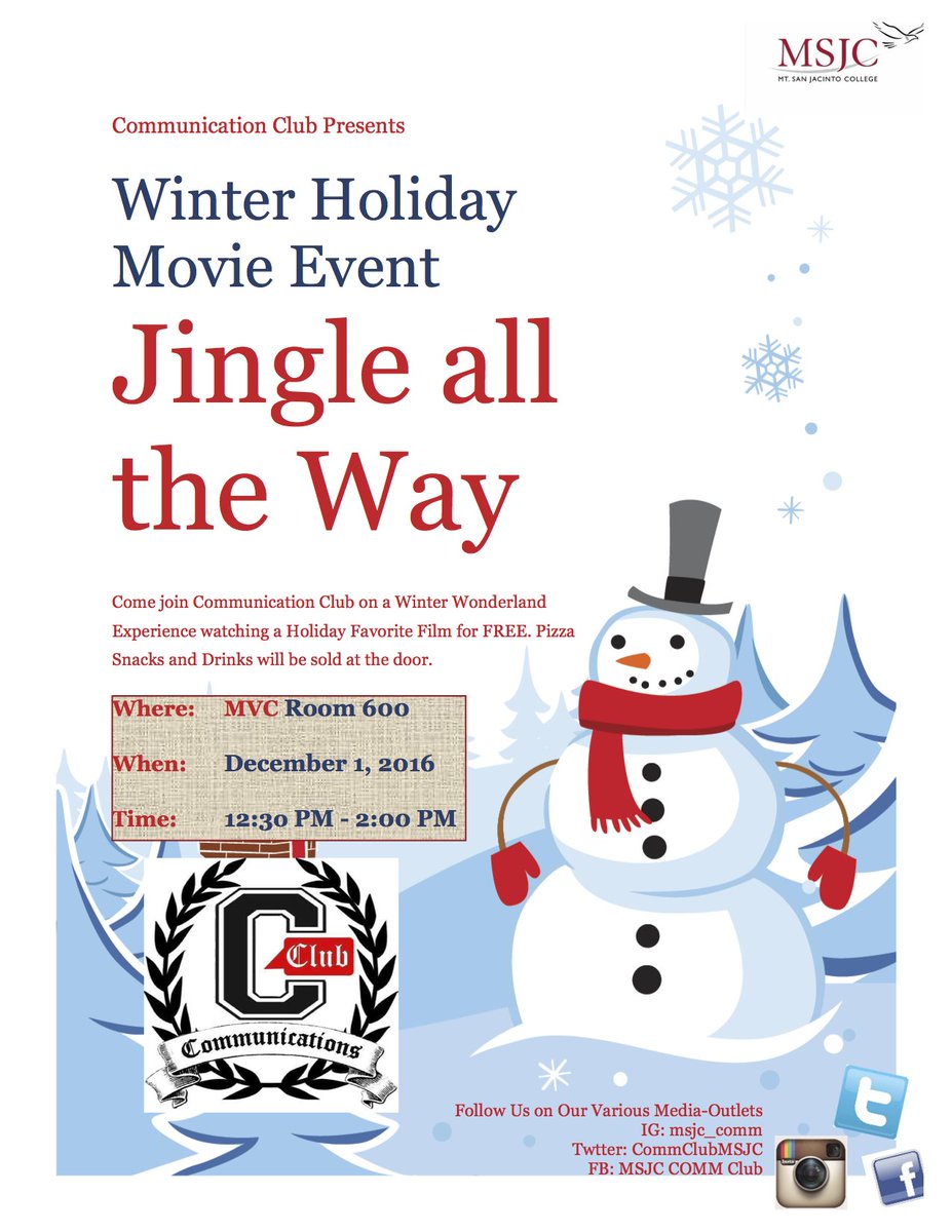 CommClubMSJC's tweet photo. Join Communications Club for a Holiday Movie Event this Thursday, at the Menifee Vally Campus! We hope to see you guys there! :) https://t.co/JYLWfSH1QB