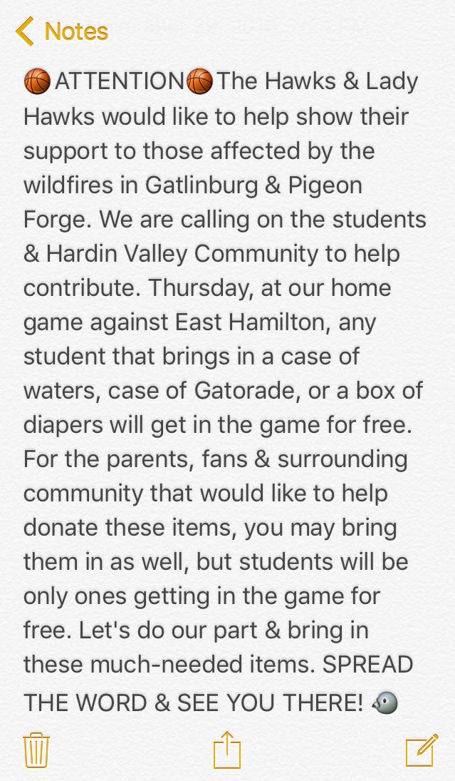 HVA_LadyHawks's tweet photo. Students, Fans, HVA Community..here's your opportunity to help in relief efforts for Gatlinburg. Bring Donations to HVA game Thursday night. https://t.co/KKfbTryQnf