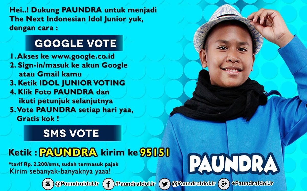 PaundraIdolJr's tweet photo. Haii teman temann dukung aku terus yaa.. caranya "ketik paundra kirim ke 95151" atau melalui google vote https://t.co/isH9Vg8x4s