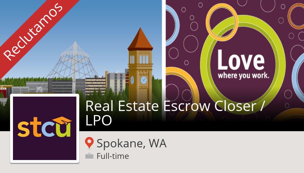 wenjoTfry's tweet photo. #Real #Estate Escrow Closer / LPO (#job) wanted in #SpokaneWA. #STCU https://t.co/xopiQXuOED #STCU #jobs #stcujobs https://t.co/Ji83TfTuWk