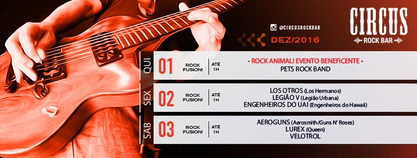 Respeitável Público! Confira a programação da semana no Picadeiro do Rock! 😉 Mais informações: goo.gl/wU0ENR.