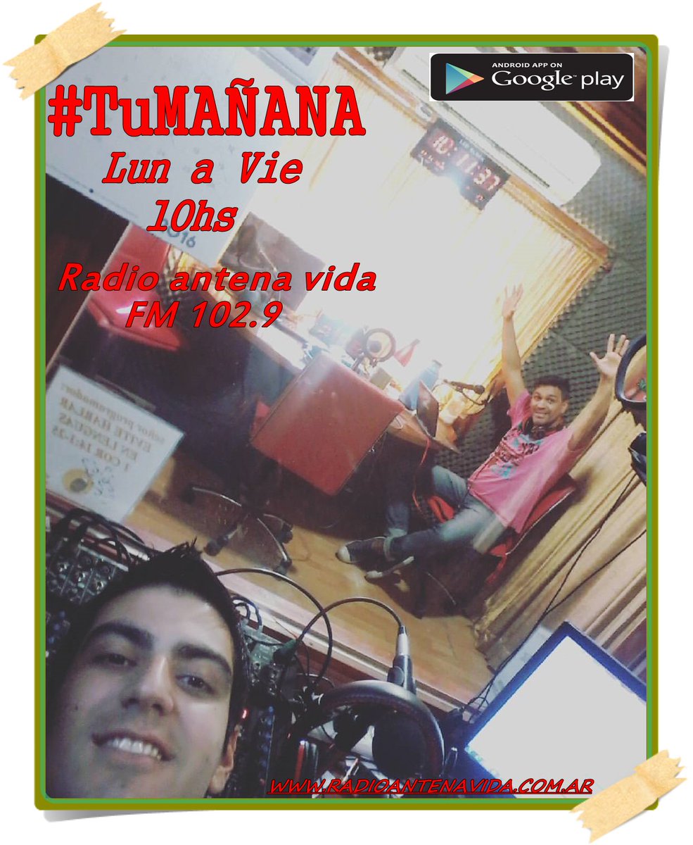 RadioAntenaVida's tweet photo. Este miercoles entrevista a @Tanoportuno  en #TuMañana de 10hs a 12hs por @RadioAntenaVida fm 102.9 descarga la app en Google play!!!! https://t.co/HWycDS4RTk