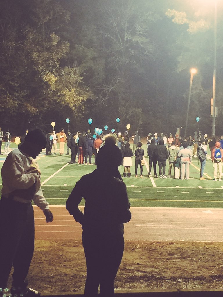 nefertitijaquez's tweet photo. Hundreds gathered at the football field at Mays High to remember #MarquezMontgomery #Number68. Story @ 11 @wsbtv. https://t.co/kOaJ1pq9cm