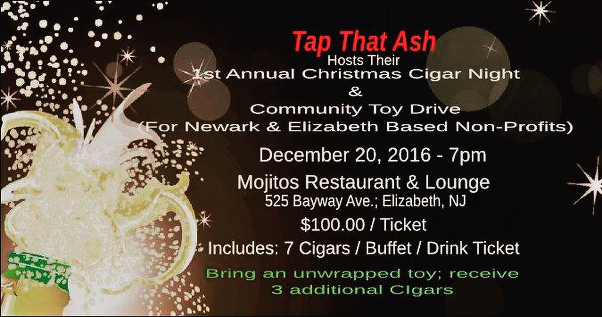 Join us for a night of #cigars #networking #food #friends &amp; support our #toydrive #fundraiser benefiting children in #Newark &amp; #Elizabeth