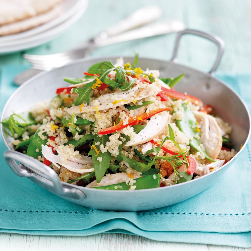HFguide's tweet photo. Zest up your favourite source of protein with this chicken and orange-ginger quinoa salad https://t.co/TIR1VkLfXW #recipeoftheday https://t.co/MlwOTWNBZN