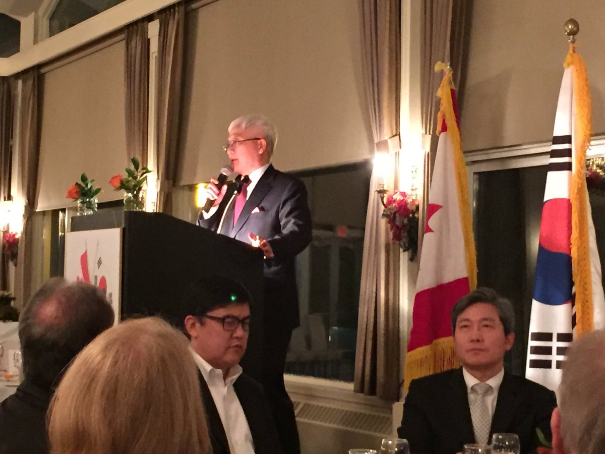 At the Canada Korea Society annual meeting to share our work at Greenbank. Korean Ambassador Jo speaking about current state of Korea.