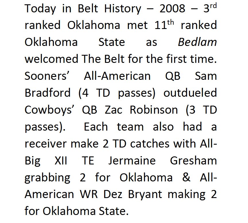 CollegeBelt's tweet photo. https://t.co/TqvIdJltu9 @OU_Football @CowboyFB #SamBradford @Zac_Robinson5 #JermaineGresham @DezBryant #TheBelt https://t.co/REmIL7Tj5e