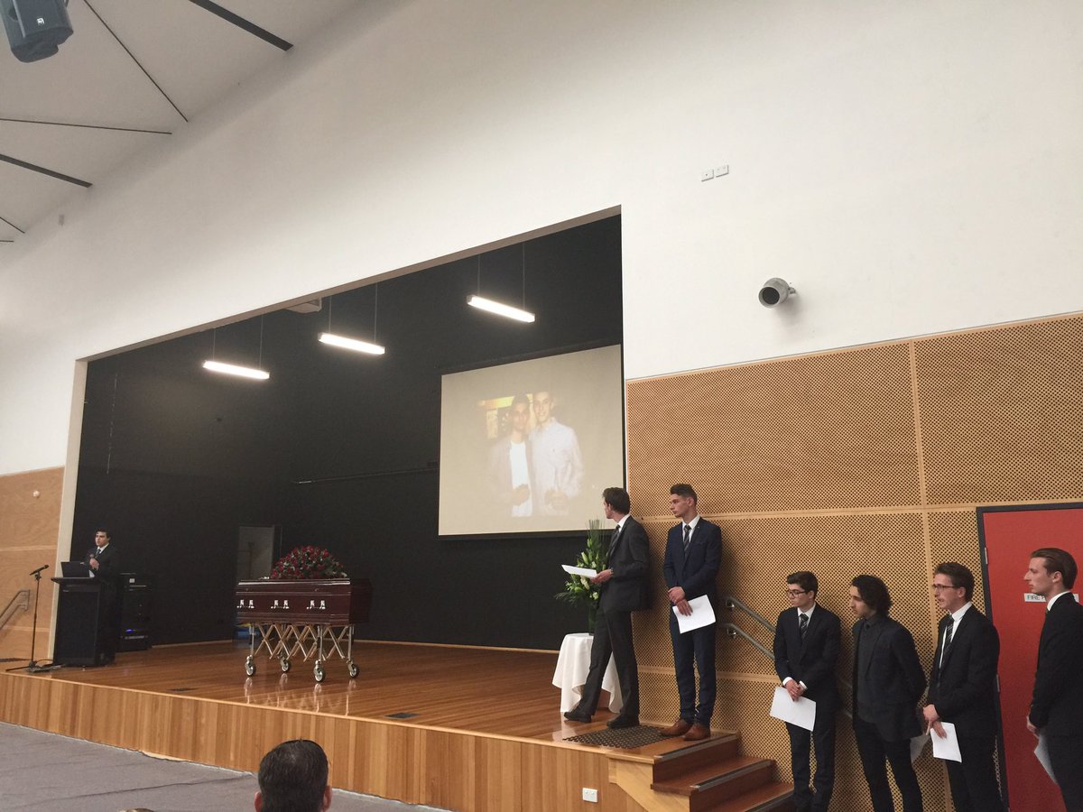 Marcellin's tweet photo. Connor and a group of Matthew's friends from the Class of 2016 sharing their memories of their beloved mate. #ValeMatthew #RIPMatthew https://t.co/0bu3KtXNLD