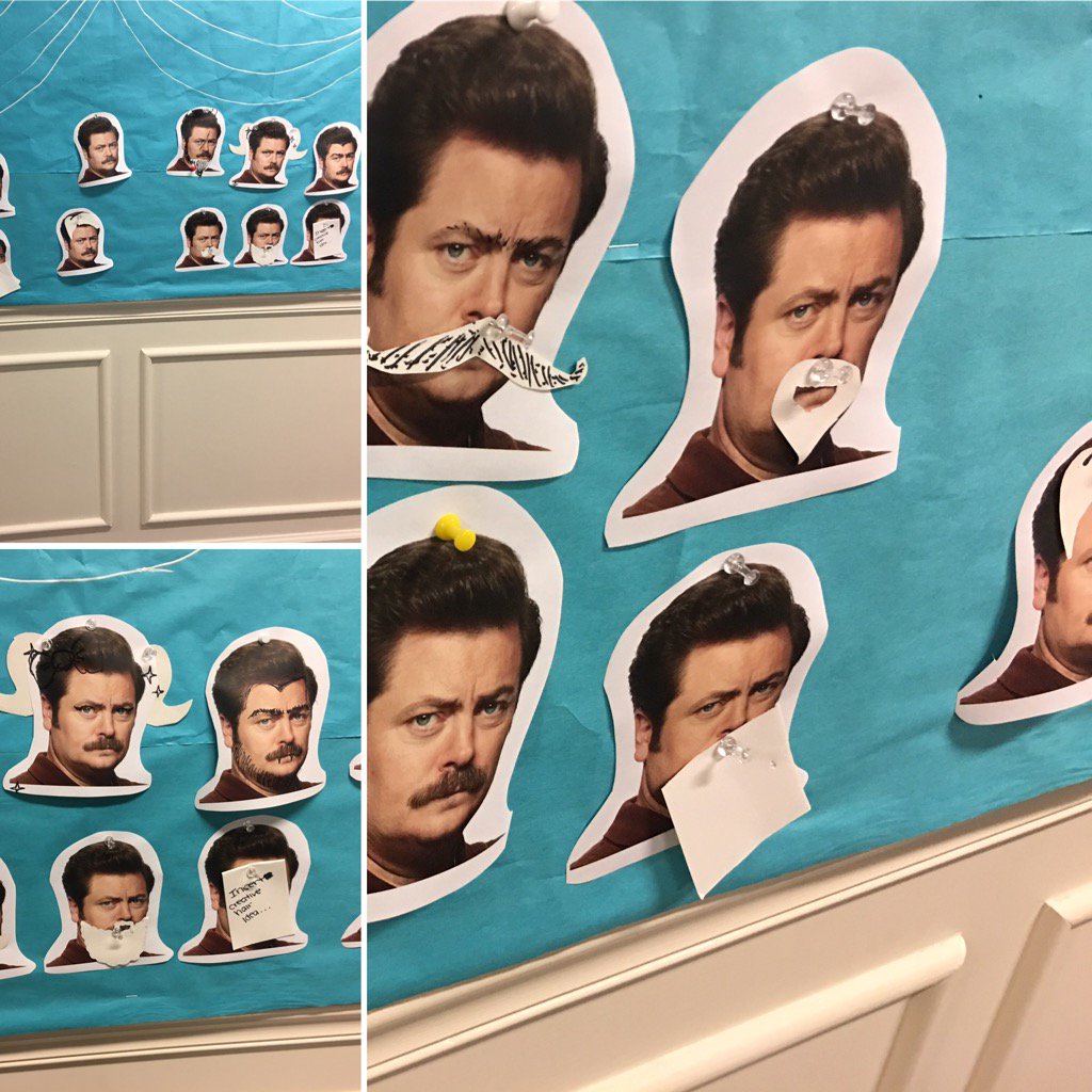 Cinesmiles's tweet photo. @Nick_Offerman in honor of #movember I had my residents style new facial hair for #RonSwanson on my bulletin board https://t.co/MJdsbL9XaE