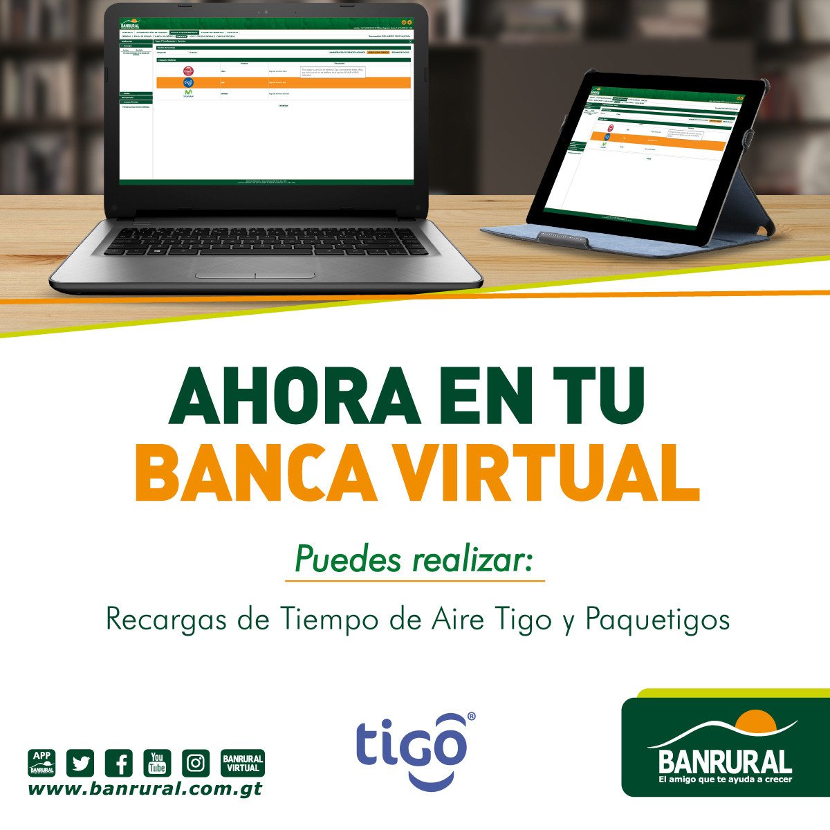 Banrural Guatemala on Twitter "¡Haz tus recargas Tigo desde la Banca