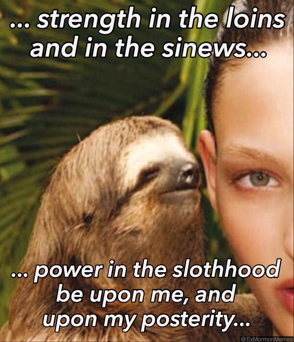 ExMormonMemes's tweet photo. @MormonMetal @bronsonjbarton @Coldsheena #WhisperSloth / #RapeSloth loved the 5 points of fellowship & putting his hot breath in ppl's ears https://t.co/QWniypXJai