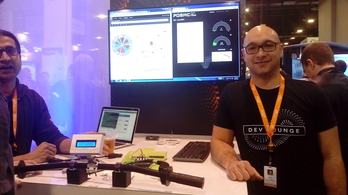 AWSEvents's tweet photo. OpenSource Motorcycle: 3D printed prototype by @fictiv to Production. Edison inside bike sending telemetry data to #AWSIoT #reInvent #fosmc https://t.co/DcXhr3dFko