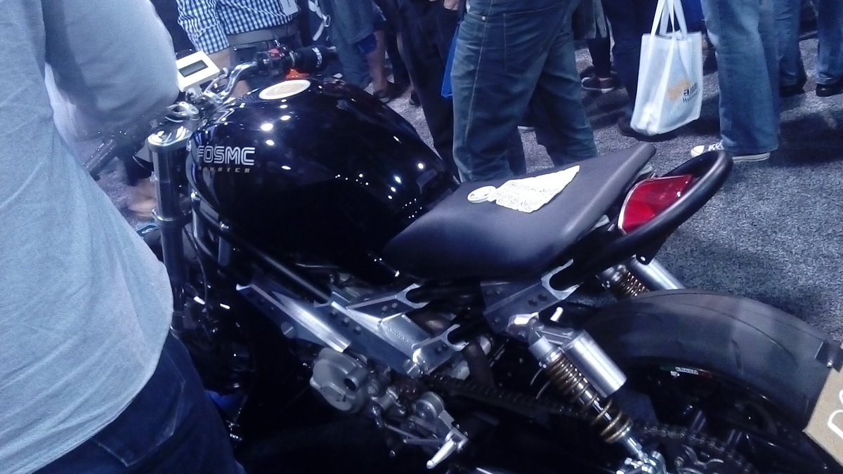AWSEvents's tweet photo. OpenSource Motorcycle: 3D printed prototype by @fictiv to Production. Edison inside bike sending telemetry data to #AWSIoT #reInvent #fosmc https://t.co/DcXhr3dFko