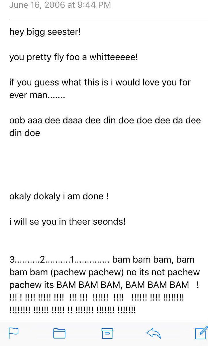 an email to my sister from 2006. it was the hamster dance. clearly.