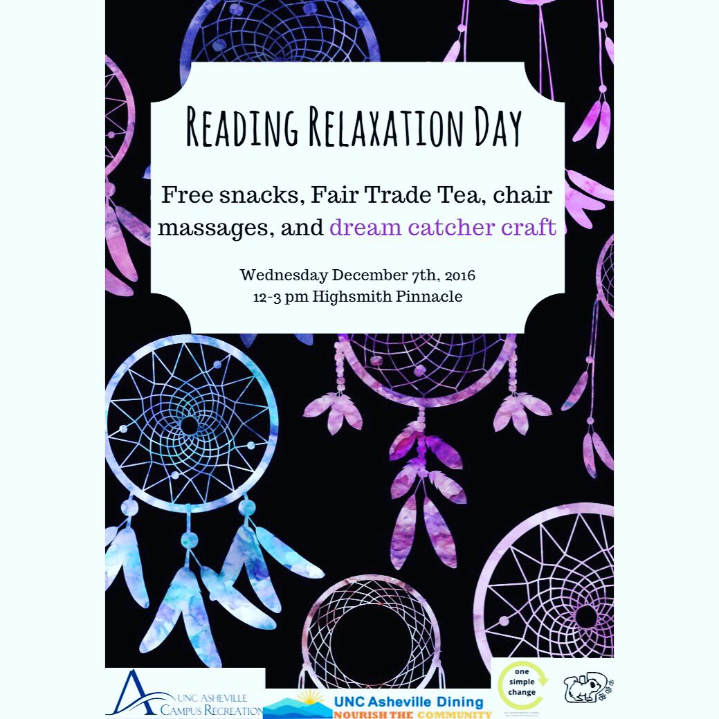 UNCA_CampusRec's tweet image. Come get zen with us before finals! #uncavl #readingrelaxation