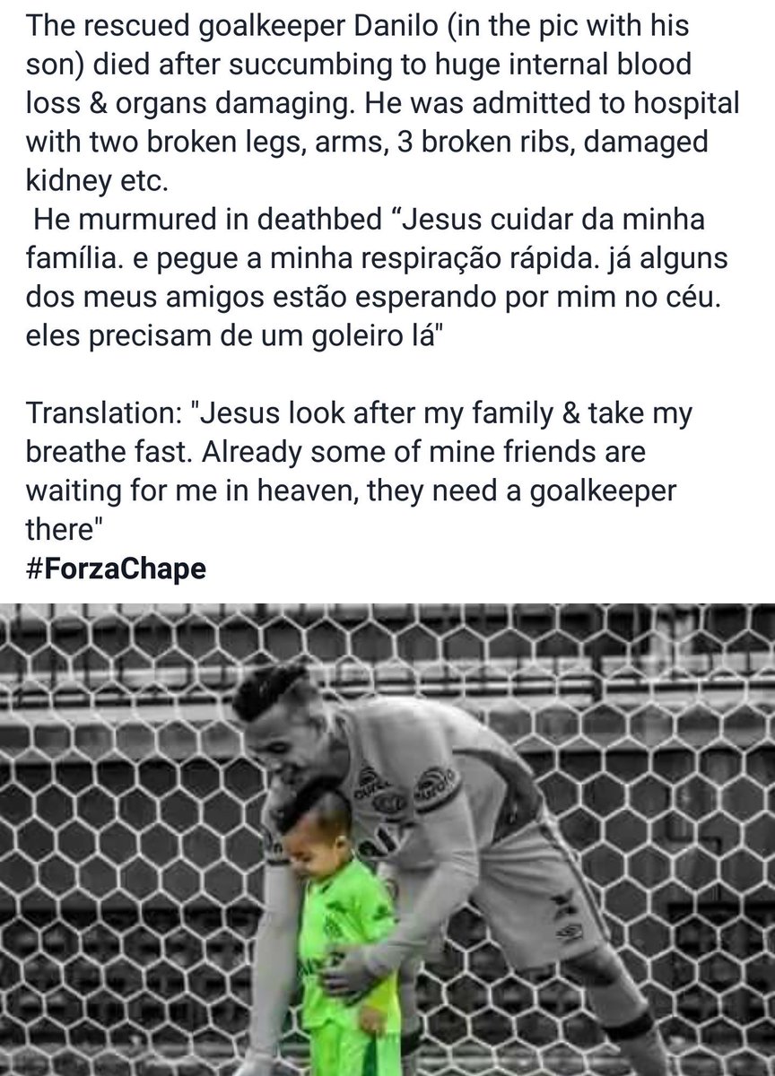 theEpicGooner's tweet photo. Not sure if one should cry because of what he said or for the love of football.. So sad. #ForzaChapecoense https://t.co/nNUsWH6N0j