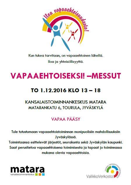 matara40100's tweet photo. Huomenna Matarassa Vapaaehtoiseksi! -messut. Tervetuloa. #matarajkl #vapaaehtoistyö https://t.co/PDQRLHYNx7