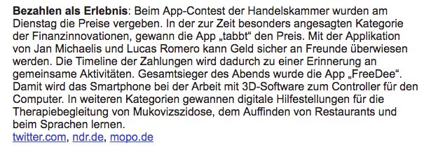 DanielJKroll's tweet photo. Heute im @HHTagesjournal : Die Gewinner des #ach16 @tabbtApp und #FreeDee. Herzlichen Glückwunsch an alle #Gewinner! #besteapp #app #contest https://t.co/T3UUfI7uH7