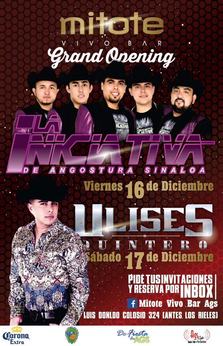 16 diciembre nos vemos en Aguascalientes en la inauguración de #Mitote vivo bar #lainiciativa