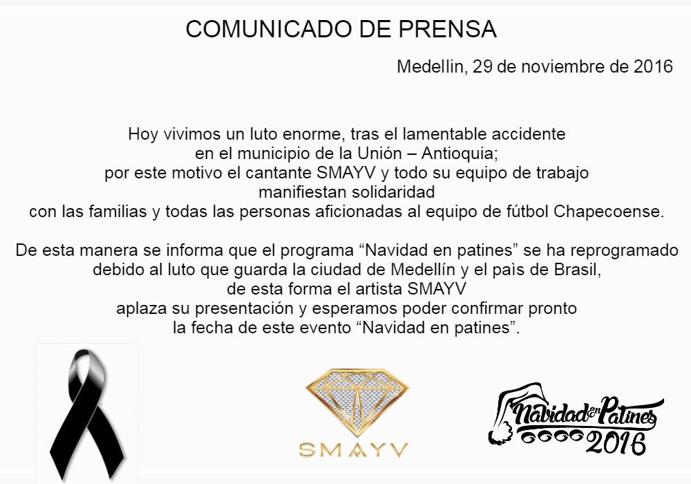 smayv's tweet photo. Descansen en paz 🙏🏻🙏🏻🙏🏻 #carteldeluto #FuerzaChapeco https://t.co/Z1pwlZYmf7