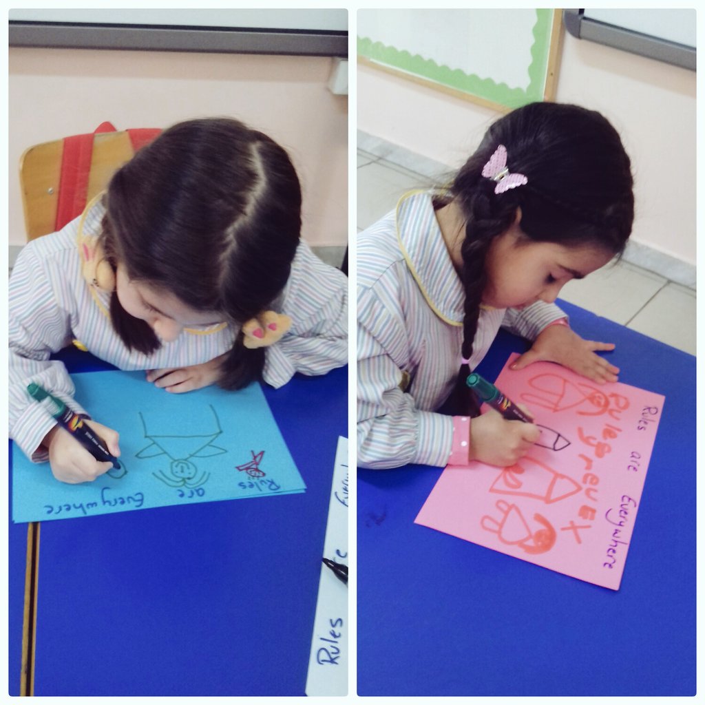 KG3 'B'learners are classifying and drawing School Rules #PerformanceTask #RulesAreEverywhere  @DawhaHighSchool