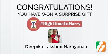 bharatmatrimony's tweet photo. Winner of Q2 #RightTimeToMarry  
Deepika Lakshmi Narayanan https://t.co/hI4M0MDaVb