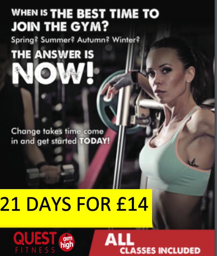 QuestFit1's tweet photo. GRAB THIS GREAT OFFER NOW! 

21 days for ONLY £14 

ENDS FRIDAY 2nd Dec 

#gym #offer #classes #startbeforexmas https://t.co/ChRip0U0ui