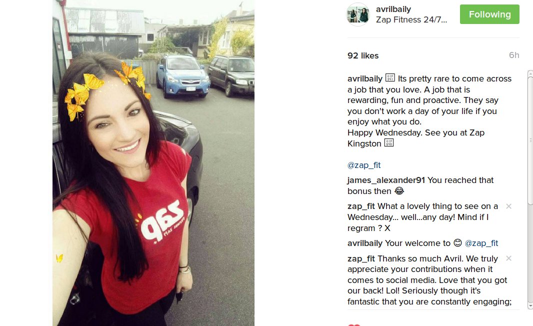 Now that's workplace satisfaction!
Avril, Zap Consultant from Kingston, Tas,
echoes the sentiment of all Zap staff.
#WednesdayMotivation