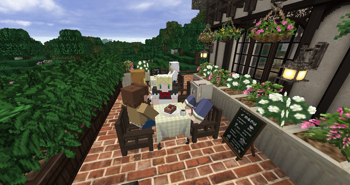 もけ ๑ ๑ マイクラ垢 Twitter પર ﾎﾟｲｯ ﾉ ｰ ﾉ かふぇ看板 修正版 とカフェ建築にむけてアイテム作成ちう とりあ少しできたので すいーつぅうう