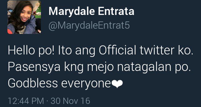 NewsMayward's tweet photo. News
"May official and legit twitter accounr na si @MarydaleEntrat5 "
#WelcomeBackMAYWARD https://t.co/zlCfwx9eXc