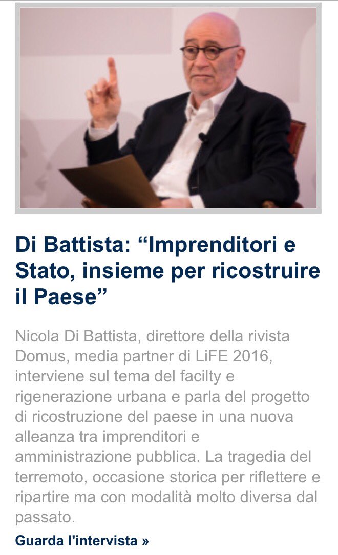 LIFE_Event2020's tweet photo. #Life2016 appello del direttore di @DomusWeb Di Battista: “Imprenditori e Stato, insieme per ricostruire il Paese” https://t.co/7R5Q6hpbjW https://t.co/Qs2N8fxCNz