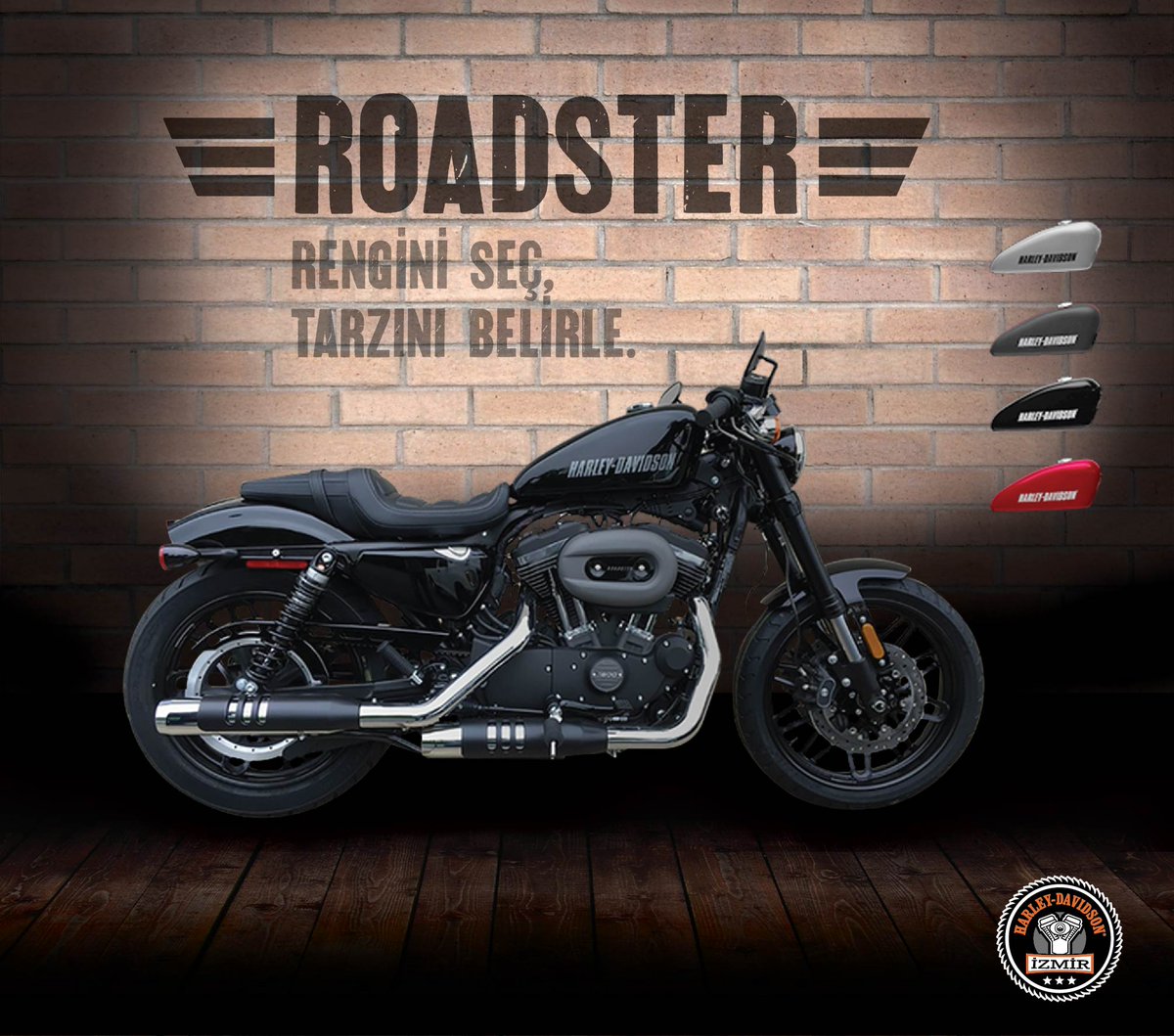 Rengini seç, tarzını belirtle! #harleydavidson #harleyizm #roadster #vividblack #darkcustom #colours #showroom #alsancak #kordon #izmir