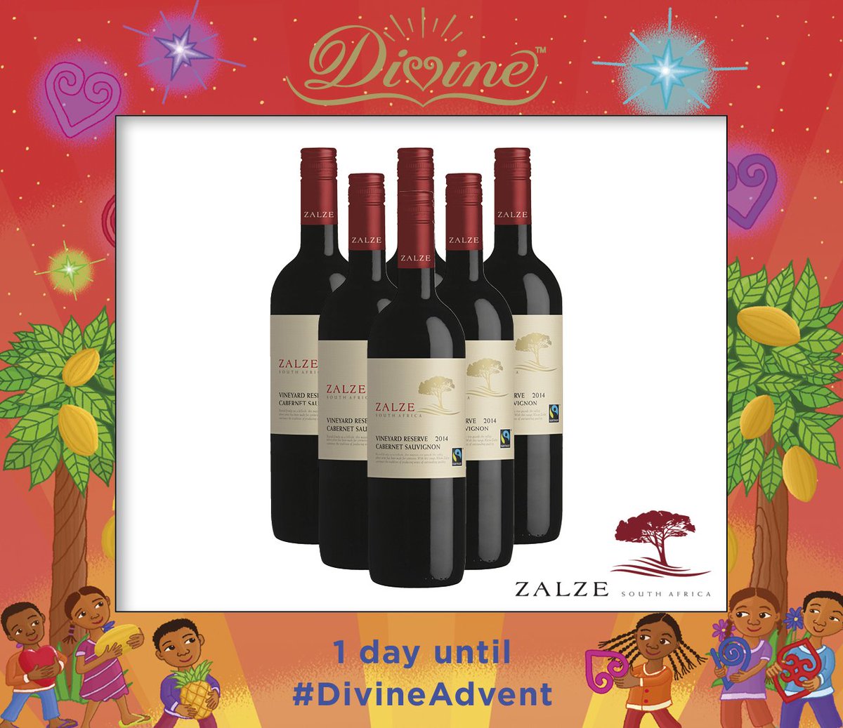 divinechocolate's tweet photo. It's the final #DivineAdvent giveaway! RT &amp; like by midnight to win 6 bottles of @kleine_zalze wine from @WOSA_UK https://t.co/z8nRke9DWQ https://t.co/r8EjnDooFs
