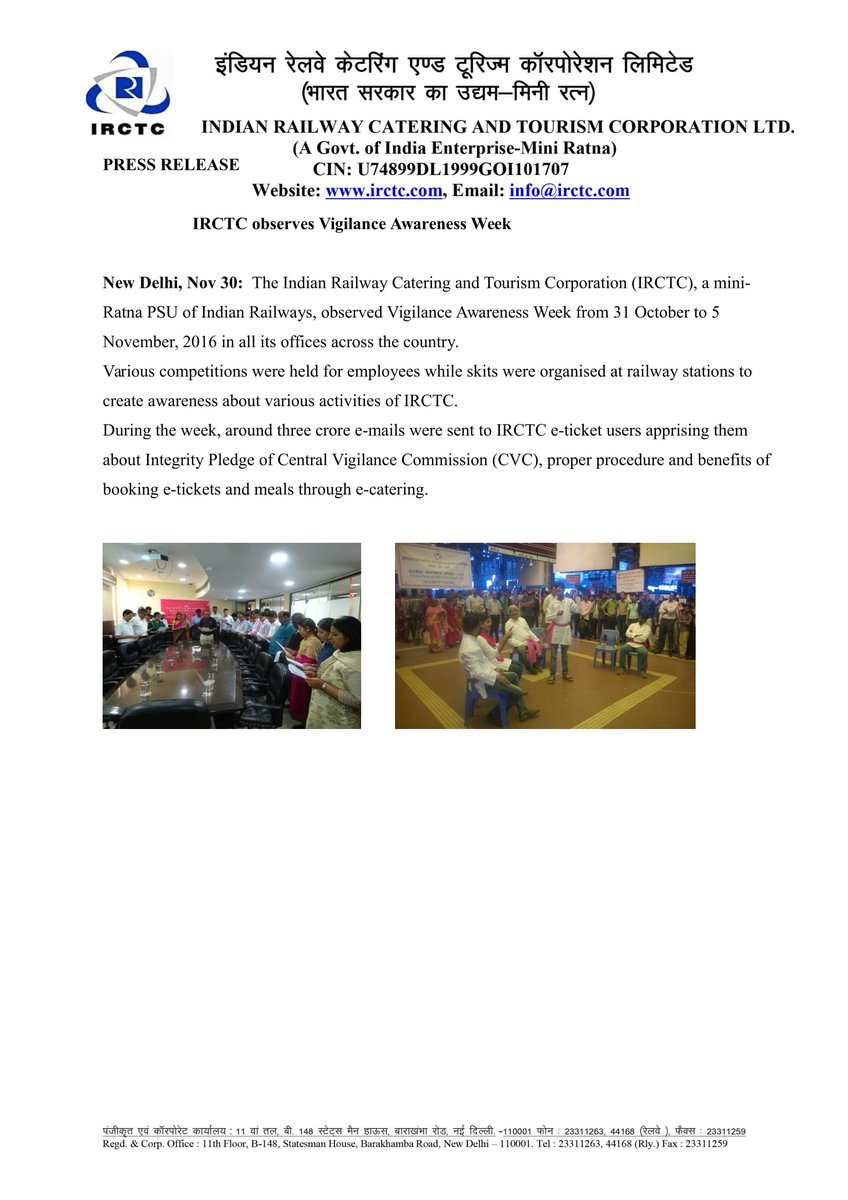 PRO-IRCTC (@irctcpro) on Twitter photo IRCTC observes Vigilance Awareness Week <a href="/sureshpprabhu/">Suresh Prabhu</a> <a href="/IRCTC_Ltd/">IRCTC LTD</a> IRCTC observes Vigilance Awareness Week <a href="/sureshpprabhu/">Suresh Prabhu</a> <a href="/IRCTC_Ltd/">IRCTC LTD</a>