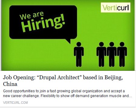 Verticurl's tweet photo. Urgent #JobOpening for the position of “#DrupalArchitect” based in #Beijing, #China  https://t.co/LOwZf1kSrP 

#Career
#ITJobs #JobsinChina https://t.co/HDc6CMAHuC