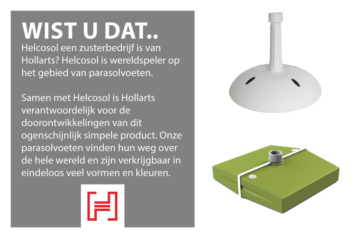 Meer informatie over de Helcosol parasolvoeten vindt u op buff.ly/2fyCyJ9