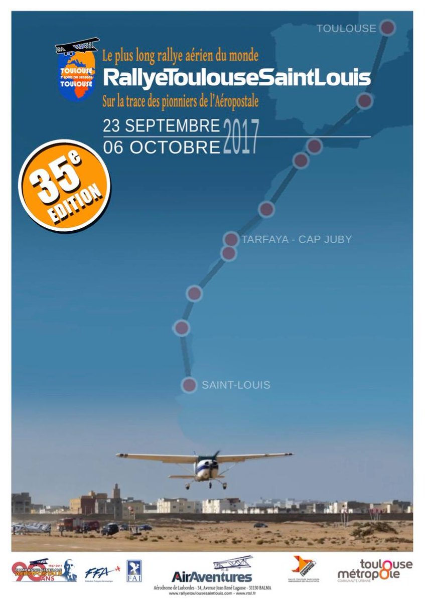 RallyeToulouse's tweet photo. Inscriptions au Rallye 2017 ouvertes! Infos sur https://t.co/BgHE46A2FP
Route de l'#Aéropostale sur les pas de #Mermoz et #Latécoère 
RT SVP https://t.co/1Dmx4gDkRR