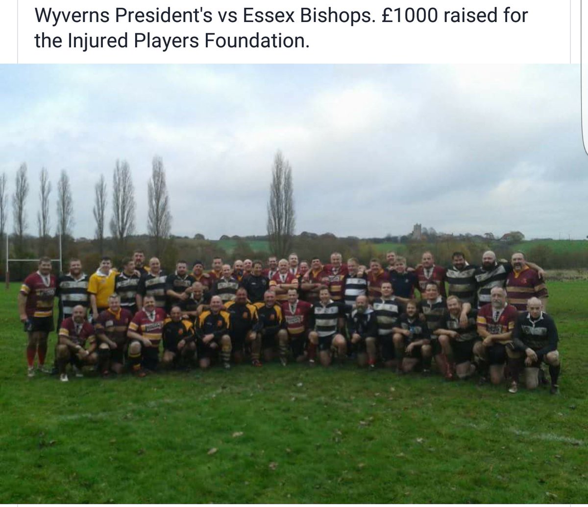 2 years ago <a href="/EssexBishops/">Essex Bishops XV</a> played a charity game vs <a href="/WyvernsRFC/">Runwell Wyverns RFC</a> President's XV &amp; raised £1000 for <a href="/TheRugbyCharity/">RFUIPF</a> #Goodcauses #RugbyFamily