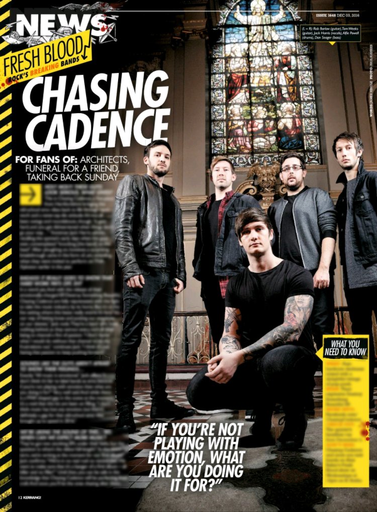 ChasingCadence's tweet photo. Pick up this week's @KerrangMagazine and you'll find us featured as this week's FRESH BLOOD band. GO GO GO. https://t.co/djgrVVfv1R