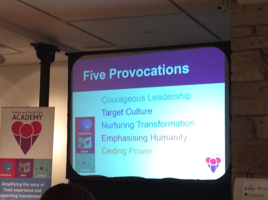 HandSCAcademy's tweet photo. @AudreyBirt introducing the #5provocations at #socialworkscot #transformation #courageousleadership https://t.co/nLeIN6Elu5