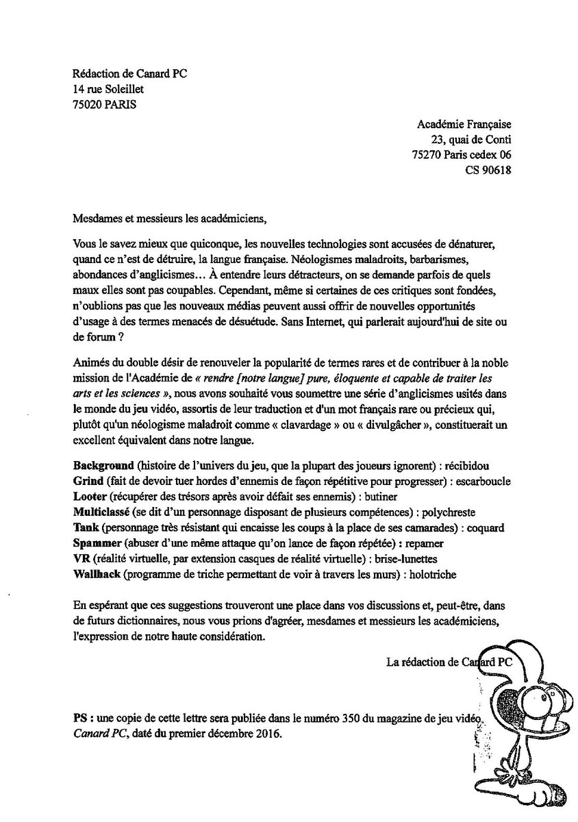 Canard PC on Twitter: "Notre lettre à l'Académie Française Canard PC on Twitter: "Notre lettre à l'Académie Française