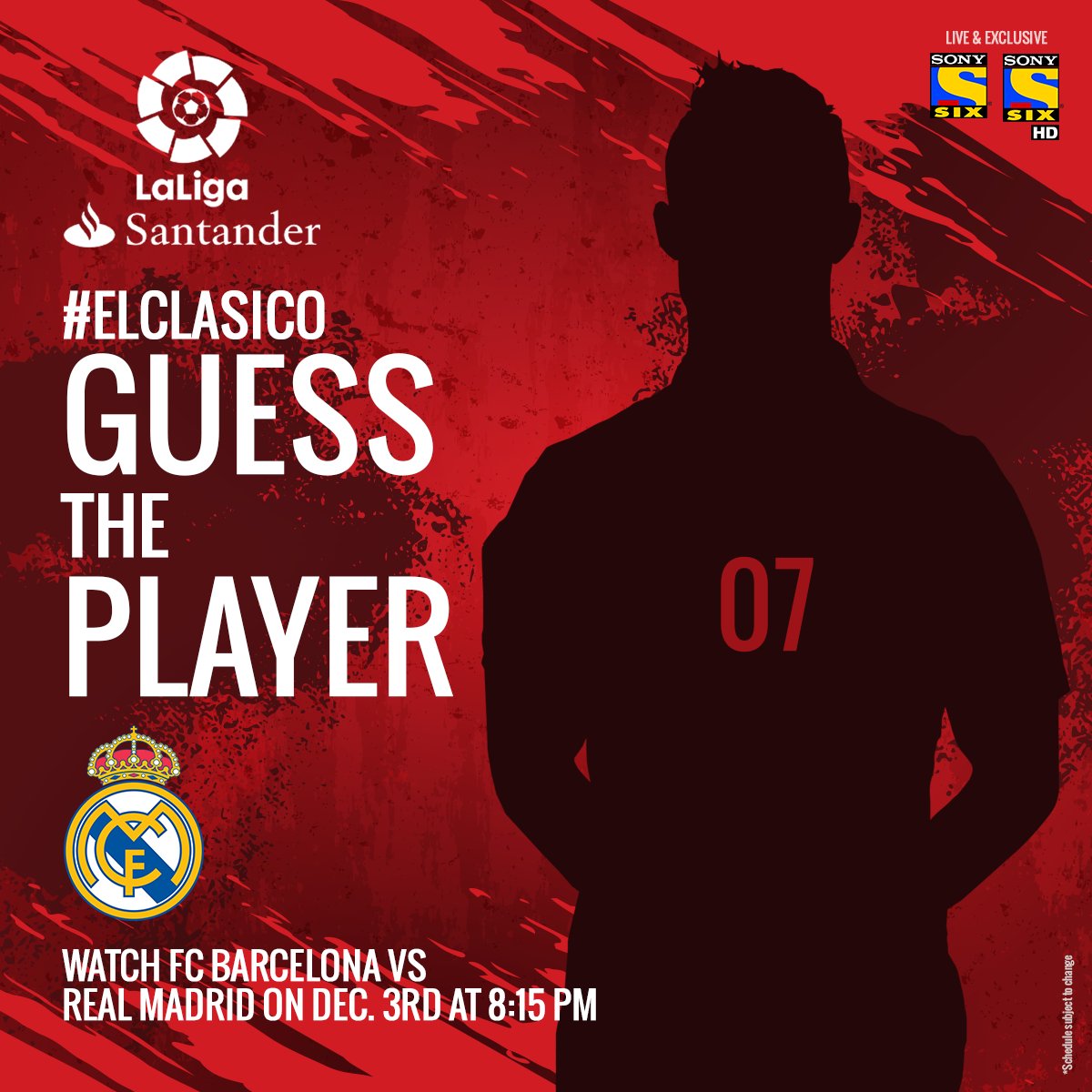 Sony Sports on Twitter: "Can you guess player and his jersey number? Watch @FCBarcelona vs @realmadrid in the #ElClasico on Saturday, December 3rd at 8:15 PM! / Twitter
