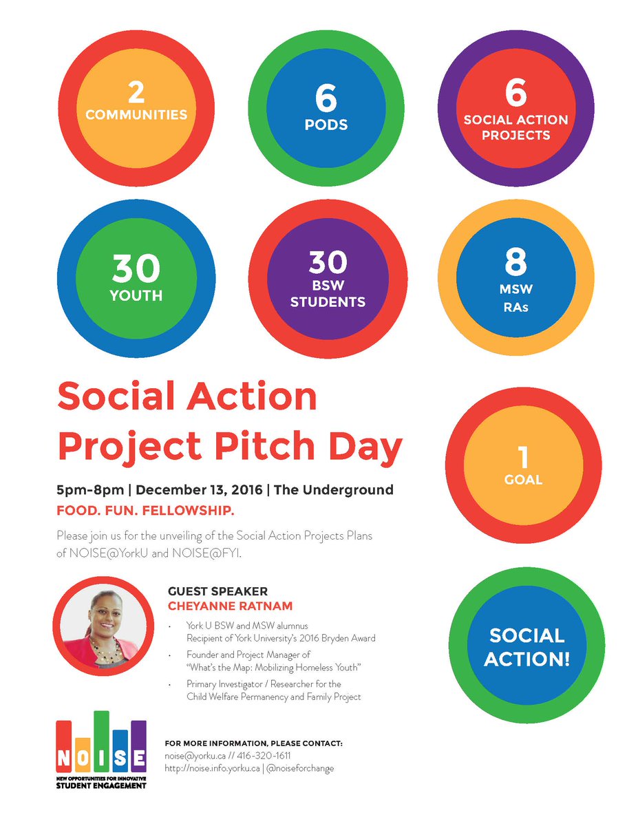 noiseforchange's tweet photo. Counting down to Dec 13 &amp; the unveiling of 6 #SocialAction plans by #NOISEFellows at @yorkuniversity &amp; @FYIinTO. https://t.co/EsaVrUBuo6