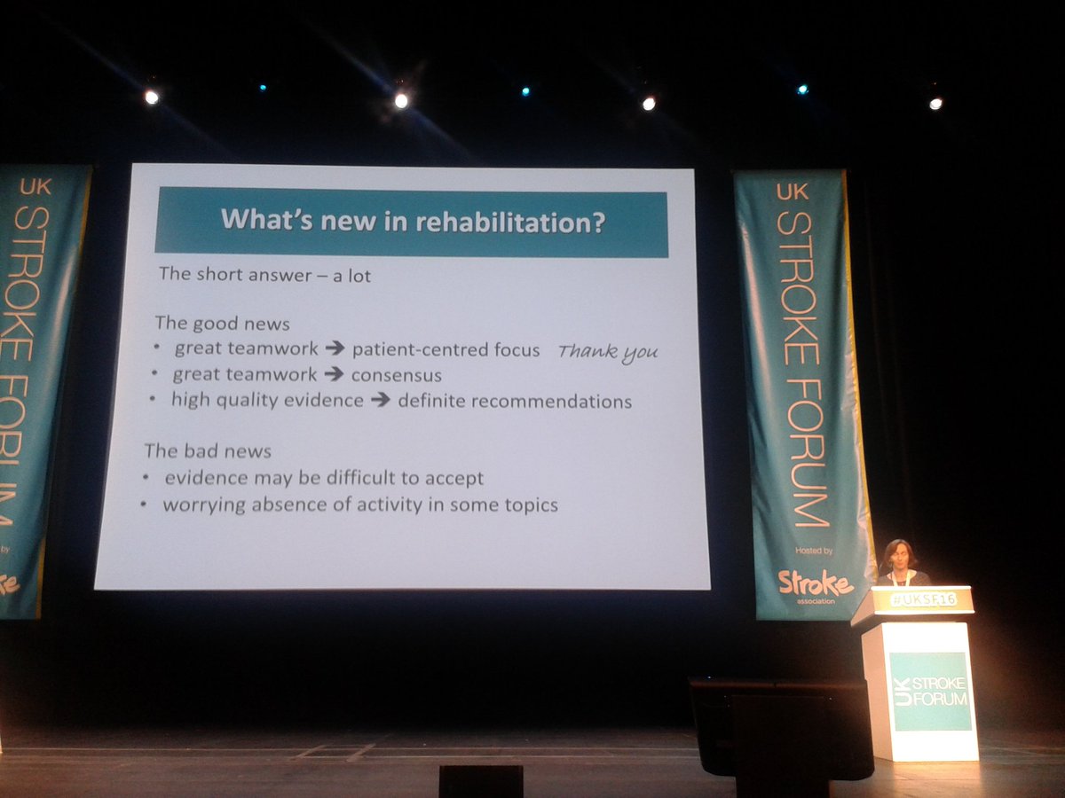 TheStrokeAssoc's tweet photo. Prof @draudreybowen talks rehab in latest National clinical guideline for stroke. Rehab not just therapy or for Xmas! @RCPLondon #uksf16 https://t.co/q0OZIJsnL2