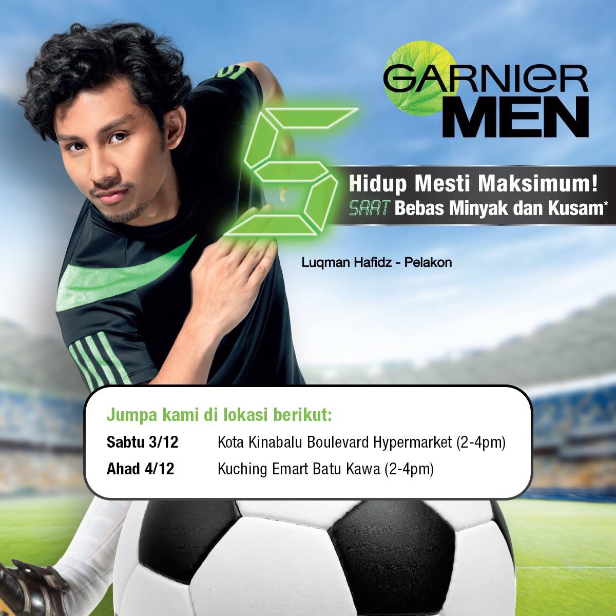 GarnierMenMY's tweet photo. Sahut Cabaran 5 Saat dgn Luqman Hafidz di lokasi berikut &amp; dptkan sampel produk Garnier Men PERCUMA! 😁#GarnierMenMY #Cabaran5Saat https://t.co/fTn0DFWILc